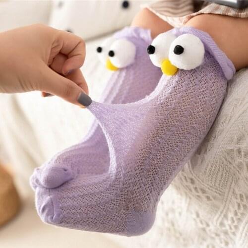 0-3 Years Kids Socks Toddlers Girls 3D Big Eyes Knee High Soft Cotton Lace Baby Kniekousen Meisje Wholesale Children Clothing