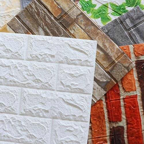 Home Decor 3d Pvc Wood Grain Wall Stickers Paper Brick Stone Wallpaper Rustic Effect Self-adhesive Bathroom Kitchen Stickers