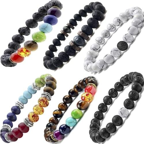 Colorful Volcanic Lava Stones Bracelet 7 Chakras Natural Stone Beaded Bracelets for Woman Men Health Unisex Jewelry