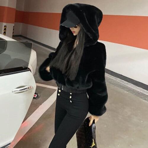 Loose Winter Short Coat Large Imitation Fox Thick Warm Zipper Jacket Fashion Hooded Long Sleeve Women Clothes Ladies Parkas