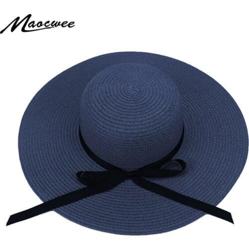 Summer straw hat wide side beach hat ladies sun hat foldable sunscreen UV protection wild simple bow visor