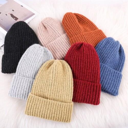 Fashion Mohair Knitted Hat For Women Solid Winter Skullies Beanie Outdoor Sports Earflap Winter Hat Female Ear Flap Cap Bonnet