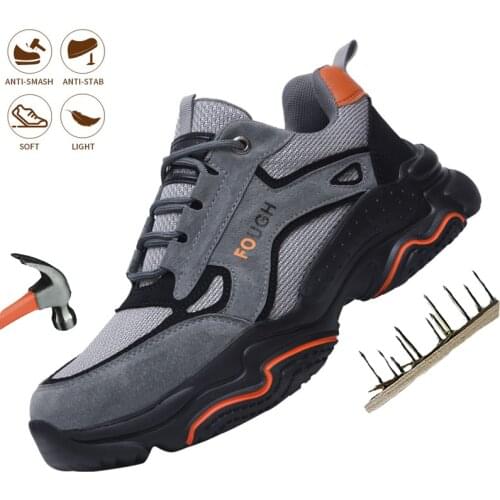 Mens Fashion Work Safety Shoes Lightweight Comfortable Indestructible Work Boots Steel Toe Anti-smash Anti-puncture Shoes