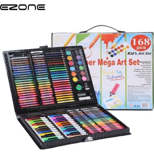 EZONE 168PCS Paint Brush Set Childrens Painting Stationery Watercolor Crayon Colored Pencil Art Supplies for Childrens Gifts