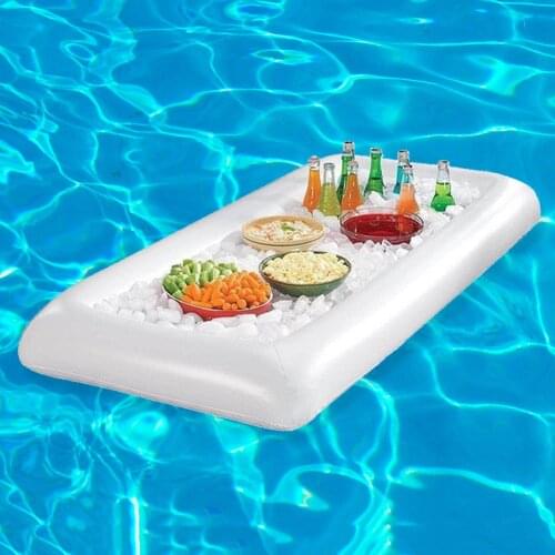 Inflatable Water Ice Bar Summer Beach Swimming Pool Floating Mat Beer Table Bucket Service Food Drink Rack Hammock