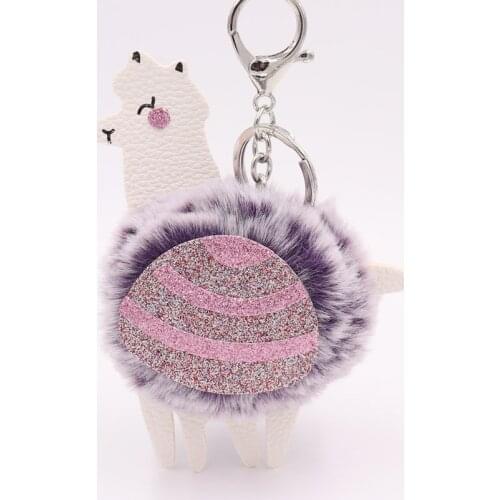 New mitation leather alpaca colorful PU sequins lovely key Mobile phone chaining toys Girls Bag Car buckle Plush Keychains