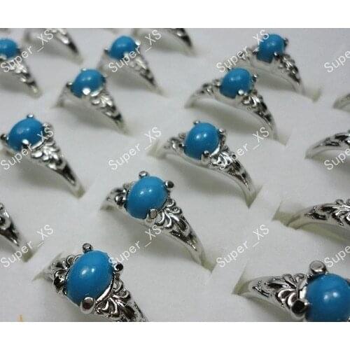 30pcs New wholesale jewelry ring lots fashion blue Malay women silver plated rings LB056 free shipping