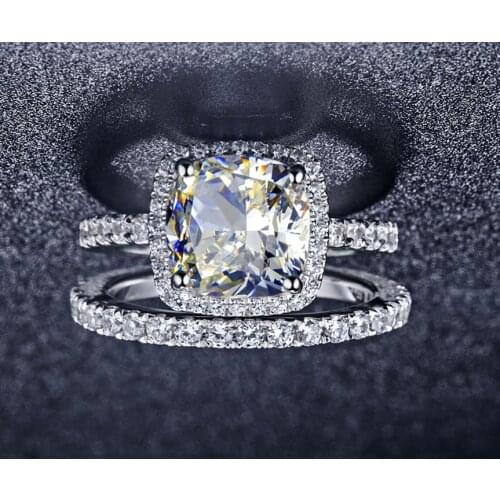 Solid Platinum PT950 3CT Cushion Diamond Engagement Ring with Band Perfect Bridal Jewellry Gift Box include