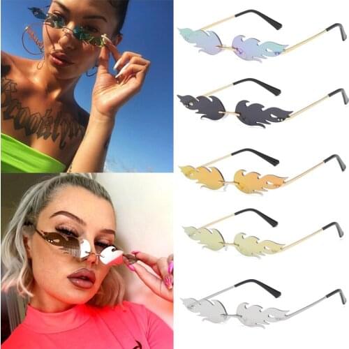 Fashion Fire Flame Design Women Rimless Luxury Sunglasses Vintage Gradient Lens Female Eyewear UV400 Outdoor Cycling Eye Glasses
