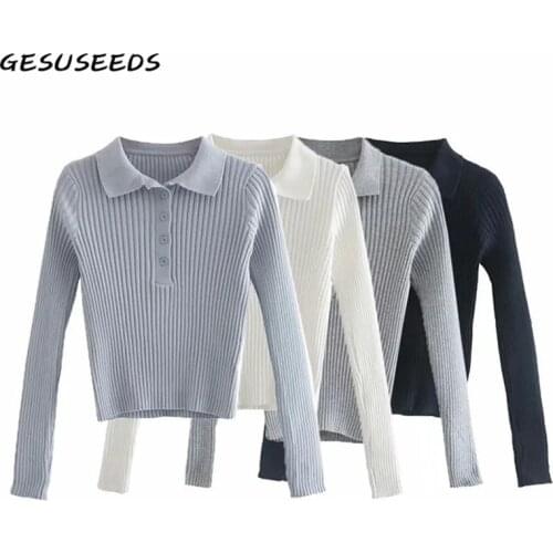 Autumn shirt women vintage shirts white korean polo shirt women knitted shirt red slim fall 2020 women cropped polo tops blue