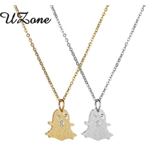 UZone Fashion Tiny Ghost Pendant Necklace Charm Crystal Stainless Steel Sweater Necklace For Children Collier Birthday Gift