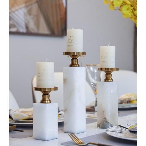 Hourglass Nordic Design Home Decor Accessories Metal Candlestick Tabletop Classical White Marble Candle Holder