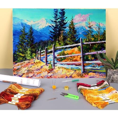 Landscape Sunny Winter Printed Canvas 11CT Cross Stitch Embroidery Complete Kit DMC Threads Painting Hobby Handmade Magic