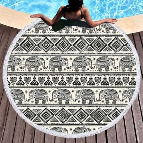 Elephant Printed Microfiber Towel Beach Towel for Adult Yoga Mat Tassel Large Round Towel Cotton Tapestry Home Decor Blankets