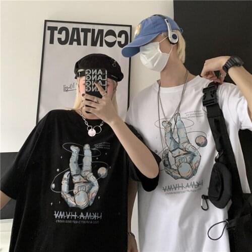 Harajuku Shirt Astronaut T-Shirt Women Unisex Couple Clothes Gothic Punk Emo Grunge Clothes Kpop Gothic Top Dark Korean Clothes