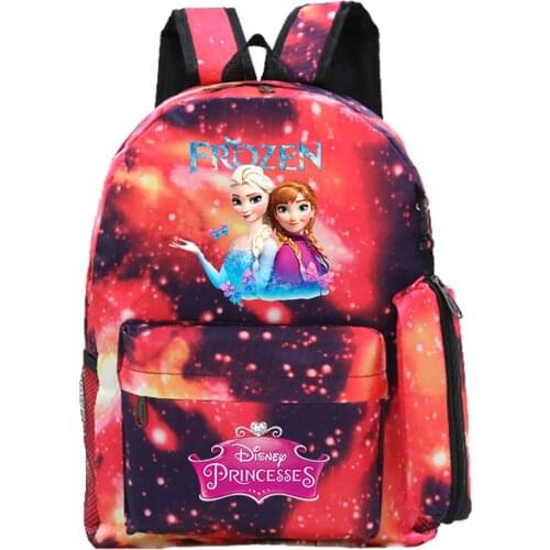 Disney Cartoon Princess Series School Bag Cute Cartoon Anime Print Student School Bag And Pencil Case Two-piece Casual Backpack