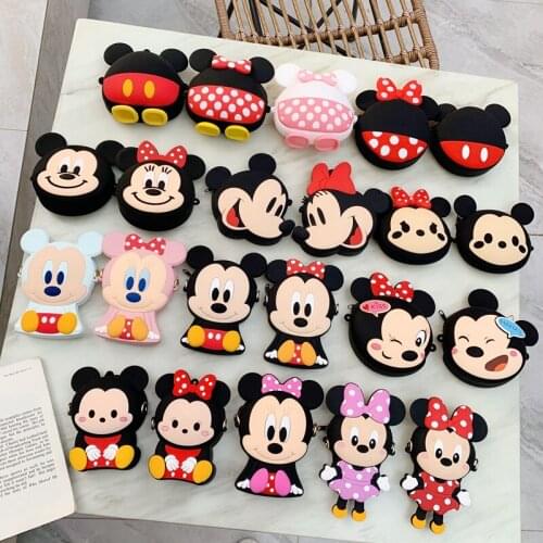 Disney Mickey Minnie Mouse Silicone Coin Purse Stitch Donald Duck Daisy Frozen Cartoon Anime Figure Shoulder Bag Kids Gift Toys