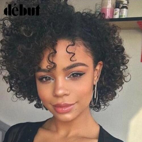 Debut Lace Frontal Short Curly Bob Wigs Natural Black Brazilian Remy Human Hair Wigs Fast Shipping