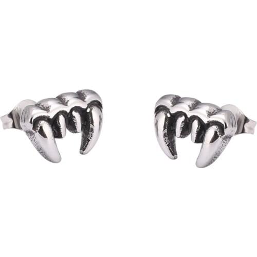 Unique Punk Rock Ghost Tooth Men Women Earrings Stainless Steel Small Stud Earrings Unisex Party Jewelry Gifts PD0680
