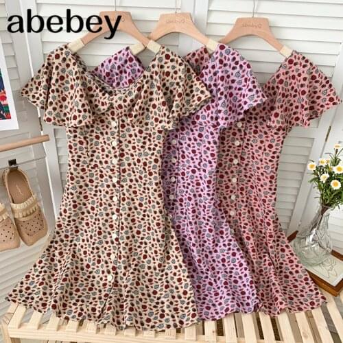 2021 New Summer Sweet versatile V-neck Ruffles Dress high waist slim single breasted floral short Dress