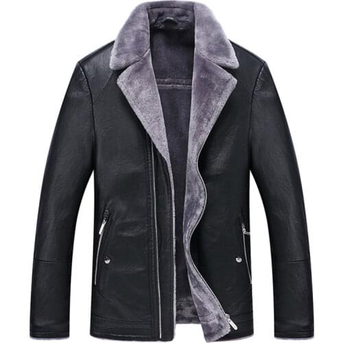 Winter Artificial fur coat Business mens biker jacket Thick warm fleece lapel Waterproof Large size artificial leather Tops