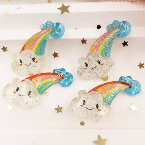 12PCS Glitter Resin Lovely Colorful Big Rainbow Clouds Flatback Rhinestone Scrapbook DIY Decor Home Ornaments Crafts SG473