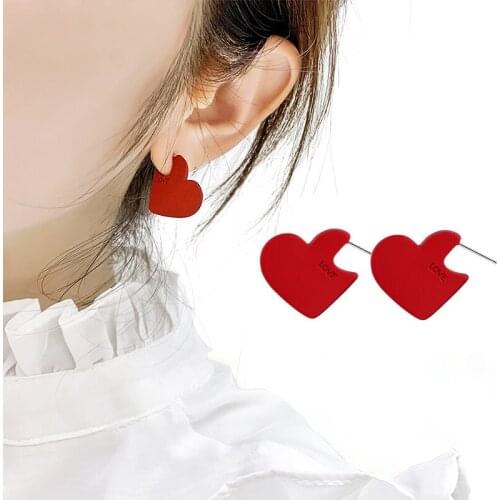 2020 Vintage Women Heart Shape Cute Drop Earrings New Fashion Blue Red Love Heart Statement Small Earrings for Women