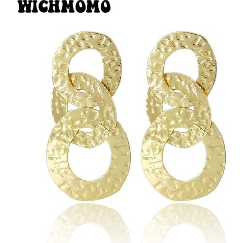 2019 New Fashion Trendy 82mm 1 Pair High Quality Zinc Alloy Gold Round Dangle Earrings for Girls Party Gifts Accessories