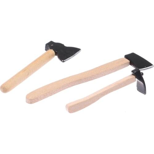 3Pcs/set Mini Wood Chopper Hatchet Dollhouse Miniature 1:12 Toy Tools Axe Hammer