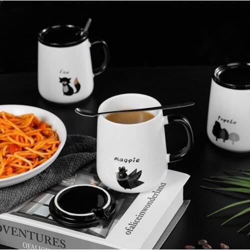 401ml-500ml Vintage Style Ceramic Mug Personality Trend Glass with Lid and Spoon Creative Design Simple Couples Breakfast Cup