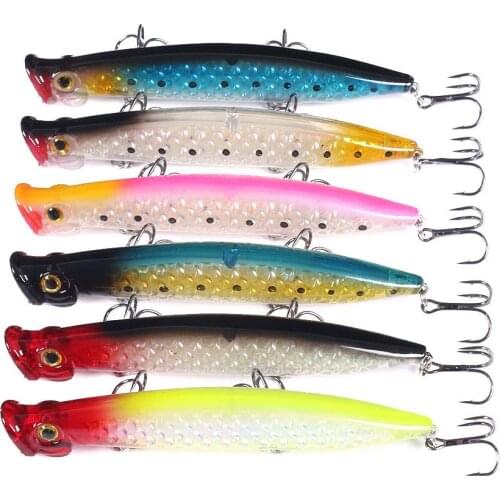 6pcs Fishing Lures 11cm 13g Topwater Popper Bait 6 Color Hard Bait Artificial Wobblers Plastic Fishing Tackle With 6# Hooks