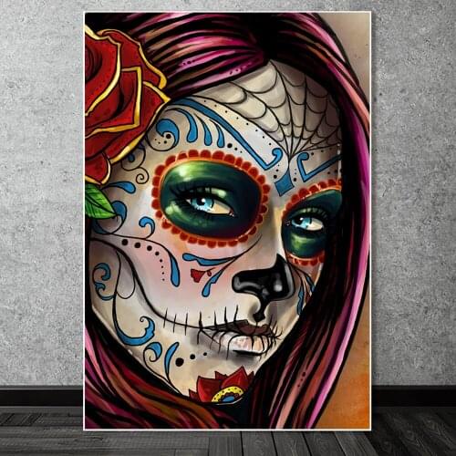 Abstract Tattoo Skull Woman Face Canvas Wall Art Painting On Wall Decor Poster And Prints Picture Cuadros For Home Living Room