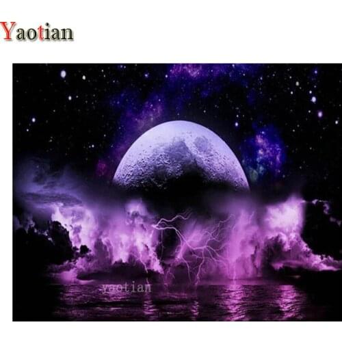 5D Diamond Painting DIY Full Drill Square Round Moon Night Lake Thunder And Lightning Diamond Embroidery Rhinestones Mosaic Gift