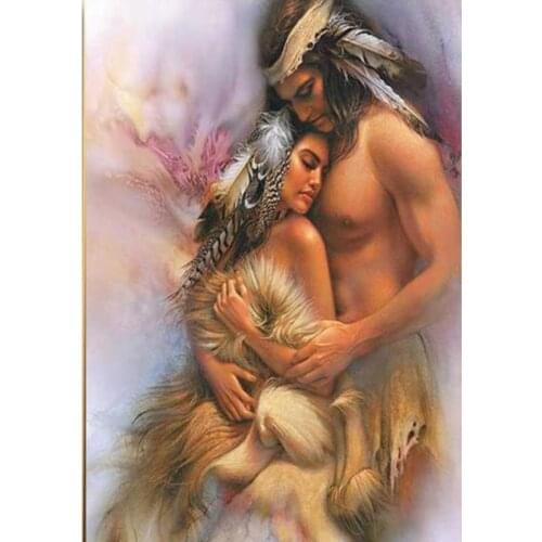 Diamond Painting Portrait 5D Wall Decor Diamond Embroidery Mosaic Indians Couple Cross Stitch Home Art GJ755
