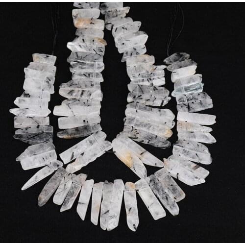 Irregular Rough Black Rutilated Quartz Slice Point Beads Necklace,Raw Quartz Crystal Slab Beads Jewelry Making DIY DG-37JBBC