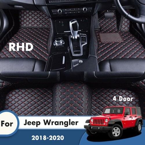 RHD Car Floor Mats For Jeep Wrangler JL 4 Door 2020 2019 2018 Artificial Leather Carpets Custom Styling Car Interior Accessories