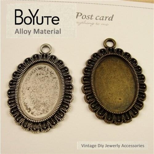 BoYuTe (50 Pieces/Lot) 25*18MM Cabochon Bese Vintage Style Antique Bronze Silver Plated Blank Pendant Bezel for Jewelry Findings