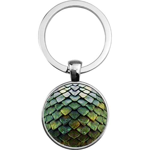 SUTEYI Fashion Style Art Pattern Key Chains Holder Green Dragon Egg Handmade Glass Cabochon Pendant Keyring Women Men Jewelry