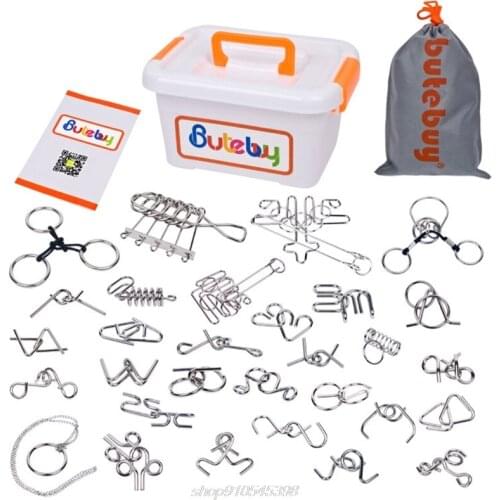 Butebuy 30 Pcs Metal Wire Puzzle Set IQ Mind Brain Teaser Link Unlock Interlock Game Gifts for Kids Eeducational A29 21 Dropship