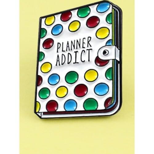 Planner addict Color circle cover book Enamel brooch Cartoon cute stationery badge Denim leather backpack Creative pin Broche