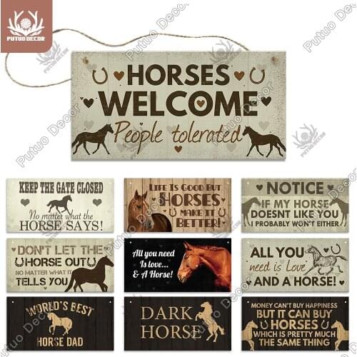 Putuo Decor Horse Signs Wooder Hanging Plaque Decorative Plaque Gifts for Horse Lover Farm Stables Decoration Living Home Decor