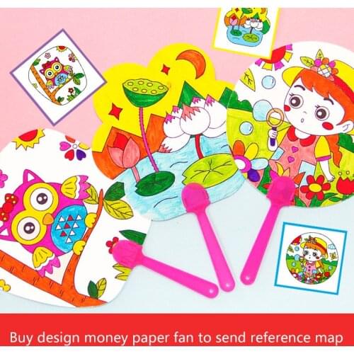Kids Hand Paint Paper Fan Coloring Pictures DIY Craft Project Creative Drawing Toys Children Kindergarten Education Toy