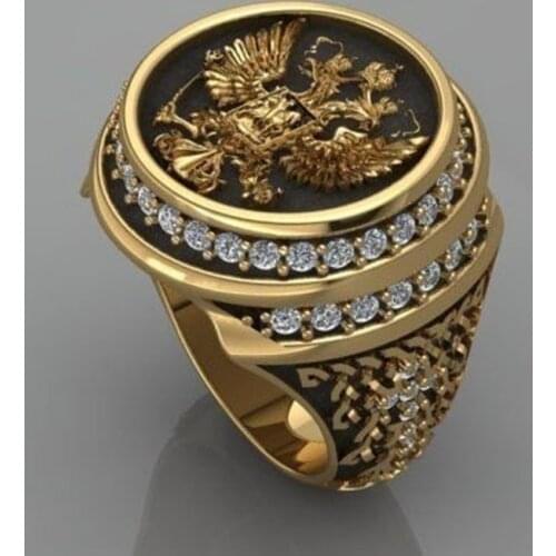 Mens Business Ring Empire Spirit East Roman Legion Double Headed Eagle Logo Holy Cross Sword Pirate Eagle Ring Hip Hop Jewelry