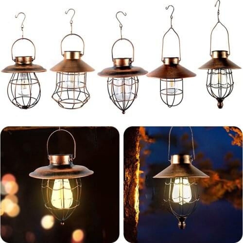 Retro Solar Lantern Outdoor Hanging Solar Light Vintage Solar Lamp With Warm White Bulb For Garden Yard Patio Xmas Party Decor
