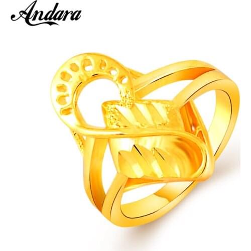 Hot New 2018 Fashion Gold Rings 24k Gold Color Trendy Jewelry For Women Wedding Party Wholesale Promotions JR061