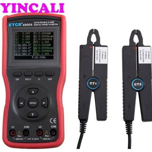 Intelligent Double Clamp Digital Phase Volt-Ampere Meter ETCR4000A Simultaneous measurement of two AC current, voltage