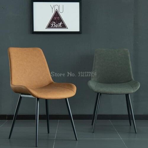 Italian dining chair home modern minimalist nordic restaurant ins net red light luxury leather dining chair wrought iron backres