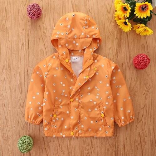 Toddler Hooded Cardigan Outerwear Coats Girls Casual Flower Print Long Sleeve Coats Childrens Clothing