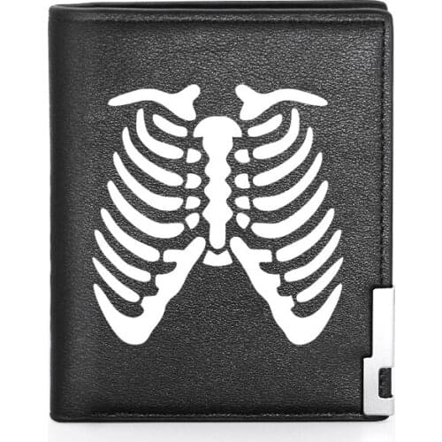 Cool Rib Skeleton Printing Mens Wallet Leather Purse For Male Credit Card Holder Short Slim Bifold Wallet Pocket