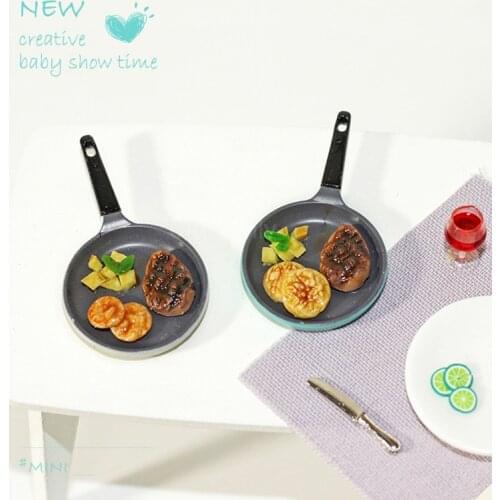 1:12 Scale Dollhouse Miniature Steak Pan Pretend Play Doll Mini Food for OB11 BJD Doll Kitchen Toy Accessories